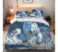 Ice Wolf Bedding Set Single Size, Fantasy Animals Duvet Cover Sets, Microfiber Comfortable 3 Piece With Zipper Fixable Corner Straps 150×200 + 2 Pillowcases 50×75cm