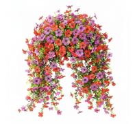 ICEANAQ 2 Artificial Silk Daisy Wall Hanging Vine Outdoor Window Silk Daisy Hanging Basket Hanging Courtyard Decoration Home-No Basket (Light Purple+ Red)