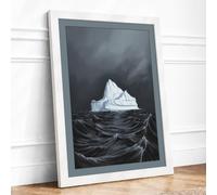 Iceberg in Stormy Seas Scandinavian Framed Wall Art Print A1 (84.1×59.4cm) White, Wall Decor for Living Room, Bedroom, Office & Home, Ready to Hang, Art Gift