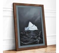 Iceberg in Stormy Seas Scandinavian Framed Wall Art Print A2 (59.4×42cm) Walnut, Wall Decor for Living Room, Bedroom, Office & Home, Ready to Hang, Art Gift