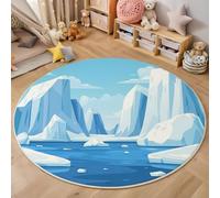 Icebergs and Ocean Kids Rug 60cm Round - Ultra Soft Non-Slip Nursery Play Mat, Washable Arctic landscape Carpet for Baby Crawling, Playroom & Bedroom Floor