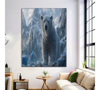 Icebergs Polar Bears Canvas Wall Art, Ferocious Animals Artwork with White Tone for Living Room Bedroom Bathroom, 16 x 12 in, Unframed