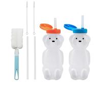 ICEBLUEOR 2 Pack Honey Bear Straw Cups, Squeezable Sippy Cup, Reusable Food-Grade Honey Bear Water Bottle,Therapy and Special Needs Assistive Drink Containers with 2 Straws & 1 Cleaning Brush