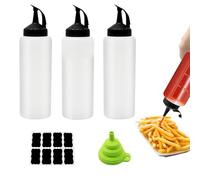 ICEBLUEOR 3 PCS 350ml/12oz Plastic Squeezy Bottles with Nozzles, Refillable Squeeze Sauce Bottles with Funnel & Stickers, Condiment Bottle Sauce Dispenser for Oil,Sauces,Ketchup,Salad Dressing