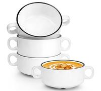 ICEBLUEOR 300ml Soup Bowls with Handle Set of 4, Ceramic White French Onion Soup Bowls, Individual Cereal Bowls for Potato Soup,Porridge, Pasta, Dessert, Pie, Butter Oven Microwave Dishwasher Safe