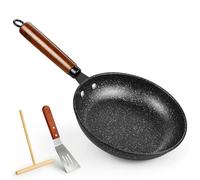 ICEBLUEOR Non-Stick Pancake Frying Pan with Hanging Handle 24CM, Durable Egg Frying Pan Crepe Pan with Steak Spatula and Pancake Turner, Induction Electric and Gas Hobs Compatible, PFOA Free, Black