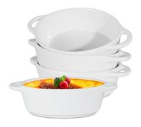 ICEBLUEOR Set of 4 Ceramic Baking Dishes,300ml Individual Pie Dishes Small Oven Dish with Handles,Lasagne Dish Pie Dishes for Pasta,Tarts,Pies,Baked Rice,Salad,Meat Broth,Creme Brulee,Souffle,Quiche