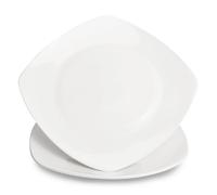 ICEBLUEOR White Round Corner Square Porcelain Dinner Plates Set of 2, 24cm Ceramic Serving Dishes Steak Salad Plates for Noodle, Salad, Appetizers, Fruit, Dessert Microwave Dishwasher Safe