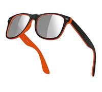 iceBoo Sunglasses Two tone reflective lenses Vintage Classic unisex frame UV400 (Black & orange frame, silver mirrored Lens (2133)