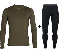 Icebreaker Men's Merino 200 Oasis Crew Base Layer COMBO - Loden Olive Green/Black {With Fly} - X-Large