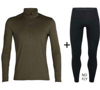 Icebreaker Men's Merino 200 Oasis Half Zip Base Layer COMBO - Loden Olive Green/Black {No Fly} - Medium