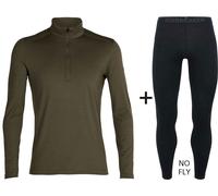 Icebreaker Men's Merino 200 Oasis Half Zip Base Layer COMBO - Loden Olive Green/Black {No Fly} - Small