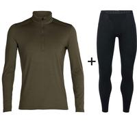 Icebreaker Men's Merino 200 Oasis Half Zip Base Layer COMBO - Loden Olive Green/Black {With Fly} - Large