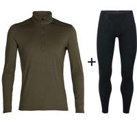 Icebreaker Men's Merino 200 Oasis Half Zip Base Layer COMBO - Loden Olive Green/Black {With Fly} - Small