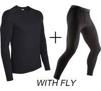 Icebreaker Men's Merino 260 Tech Crew Neck Top + Leggings COMBO - Black {W/FLY} - XX-Large