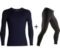 Icebreaker Men's Merino 260 Tech Crew Neck Top + Leggings COMBO - Midnight Blue/Black {NO FLY} - X-Large