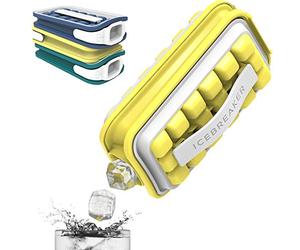 ICEBREAKER POP - Make and Serve Ice Without Ever Touching The Ice - The Sanitary Ice Tray for Freezer - NO Spills Silicone Ice Cube Tray with Lid - Ice Cube Maker Makes 18 Ice Cubes Pale Lemon