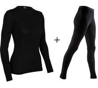 Icebreaker Women's Everyday 175 Long Sleeve Crew Top + Tights COMBO - Medium - Black