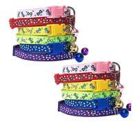 Icecode Cat Collars, Release Buckle Kitten Collar with Bell for Little Cat and Dog 12 pcs/Set (Bone)