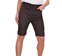 icecoolfashion Women’s Chino Bermuda Shorts Above Knee Slim Fit Ladies Stretch Cotton Chino 8-22 Brown (18)