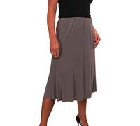 icecoolfashion Women's Below Knee Midi Swing Flare Skirt Ladies Soft Stretch Sheen Fully Lined Panel Skirt Taupe 8-22 (M)