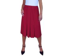icecoolfashion Women's Below Knee Midi Swing Flare Skirt Ladies Soft Stretch Sheen Fully Lined Panel Skirt Deep Red 8-22 (XL)