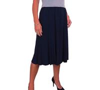 icecoolfashion Women's Below Knee Midi Swing Flare Skirt Ladies Soft Stretch Sheen Fully Lined Panel Skirt Navy Blue 8-22 (S)