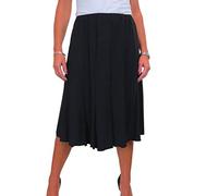 icecoolfashion Women's Below Knee Midi Swing Flare Skirt Ladies Soft Stretch Sheen Fully Lined Panel Skirt Black 8-22 (XXL)