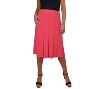 icecoolfashion Women's Below Knee Midi Swing Flare Skirt Ladies Soft Stretch Sheen Fully Lined Panel Skirt Coral Orange 8-22 (XXL)