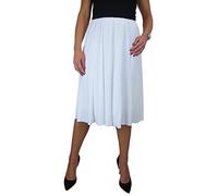 icecoolfashion Women's Below Knee Midi Swing Flare Skirt Ladies Soft Stretch Sheen Fully Lined Panel Skirt White 8-22 (M)