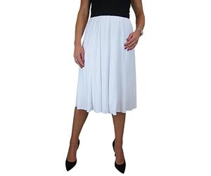 icecoolfashion Women's Below Knee Midi Swing Flare Skirt Ladies Soft Stretch Sheen Fully Lined Panel Skirt White 8-22 (M)