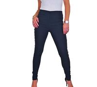 icecoolfashion Women's High Rise Skinny Leg Trousers Stretch Bengaline Fabric Ladies Office and School Pants Full Length Navy Blue 4-18 (14)