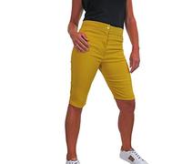 icecoolfashion Women's High Waist Knee Length Pedal Pushers - Ladies Stretchy Skinny Fit Summer Cycle Shorts Slimming Casual Pants Mustard Yellow 10-18 (14)