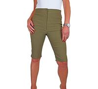 icecoolfashion Women's High Waist Knee Length Pedal Pushers - Ladies Stretchy Skinny Fit Summer Cycle Shorts Slimming Casual Pants Khaki Green 10-18 (8)