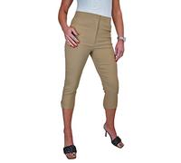 icecoolfashion Womens High Waist Skinny Stretch Pedal Pushers Cropped Trousers Ladies Work Office Crop Capri Pants Formal 3/4 Length Camel Beige 8-22 (20)