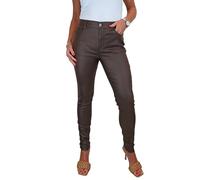 icecoolfashion Women's High Waist Stretch Leather Look Jeans Ladies Skinny Coated Jean Trousers with Pockets Brown 10-22 (22)