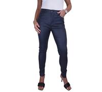 icecoolfashion Women's High Waist Stretch Leather Look Jeans Ladies Skinny Coated Jean Trousers with Pockets Navy Blue 10-22 (10)