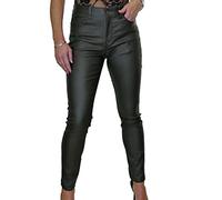 icecoolfashion Women's High Waist Stretch Leather Look Jeans Ladies Skinny Coated Jean Trousers with Pockets Khaki Green 10-22 (18)