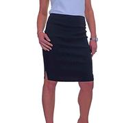 icecoolfashion Women's Pencil Skirt Stretch Bodycon Girls School Uniform Ladies Work Office Slit Knee Length Slim Fit Skirt Navy Blue (14)