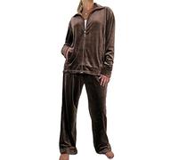 icecoolfashion Womens Plus Size Velour Tracksuit Set Zip Up Sweatshirt & Tie Bottoms Ladies Casual Sportswear Lounge Chocolate Brown (6XL)