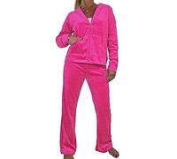 icecoolfashion Womens Plus Size Velour Tracksuit Set Zip Up Sweatshirt & Tie Bottoms Ladies Casual Sportswear Lounge Hot Pink (2XL)