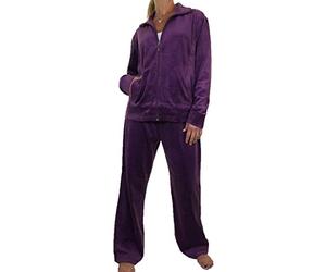 icecoolfashion Womens Plus Size Velour Tracksuit Set Zip Up Sweatshirt & Tie Bottoms Ladies Casual Sportswear Lounge Plum Purple (7XL)
