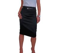 icecoolfashion Women's Stretch Satin Below Knee Bodycon Pencil Skirt with Belt Party Evening Business Black (18)