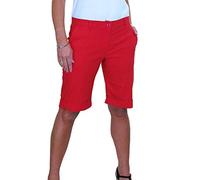icecoolfashion Womens Stretch Shorts with Pockets Above Knee Length Straight Leg Bermudas with Turn Up Cuffs Red 8-22 (22)