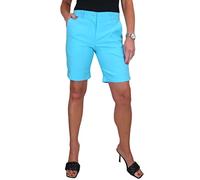 icecoolfashion Womens Stretch Shorts with Pockets Above Knee Length Straight Leg Bermudas with Turn Up Cuffs Turquoise 8-22 (10)