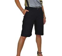 icecoolfashion Womens Stretch Shorts with Pockets Above Knee Length Straight Leg Bermudas with Turn Up Cuffs Black 8-22 (10)