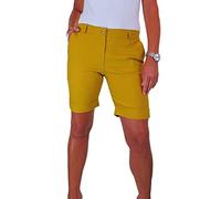 icecoolfashion Womens Stretch Shorts with Pockets Above Knee Length Straight Leg Bermudas with Turn Up Cuffs Mustard Yellow 8-22 (12)