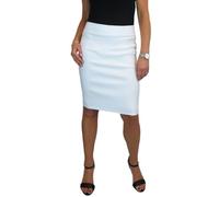 icecoolfashion Women's Stretch Smart Casual Bodycon Pencil Skirt Ladies Above Knee Special Occasion Slim Fit Office Skirt White (12)