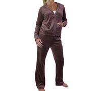 icecoolfashion Womens Velour Tracksuit Set 2 Piece Zip Up Hooded Jumper and Joggers Ladies Warm Loungewear Brown (3XL)