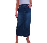 icecoolfashion Women's Very Stretchy Denim Maxi Skirt Ladies Casual Straight Long Jeans Skirt Dark Blue Faded 10-22 (12)
